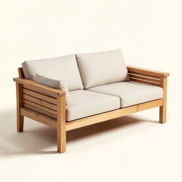 Constance Teak Patio Sofa With Cushions (synthetic illustration; no displayed measurements)