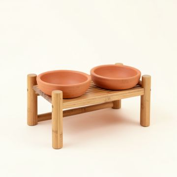 Juniper Crossing Pet Feeding Stand With Two Plain Empty Bowls - Terracotta (synthetic illustration; no displayed measurements)