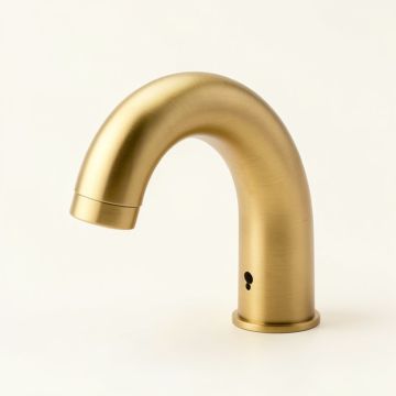 C-Shaped Curved Single Hole Bathroom Faucet With Drain Assembly (synthetic illustration; no displayed measurements)