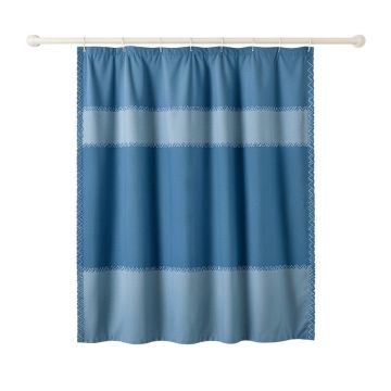 Summit Crossing Shower Curtain Hanging Flat From A Plain Rod - Blue