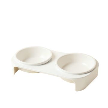 Reed Edge Pet Feeding Stand With Two Plain Empty Bowls - White
