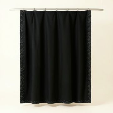 Laurel Dell Shower Curtain Hanging Flat From A Plain Rod - Black (synthetic illustration; no displayed measurements)