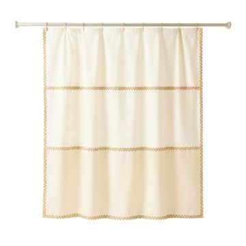 Flint Edge Shower Curtain Hanging Flat From A Plain Rod - Ivory