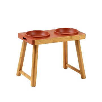 River Brook Pet Feeding Stand With Two Plain Empty Bowls - Terracotta