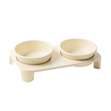 Olive Crest Pet Feeding Stand With Two Plain Empty Bowls - Cream