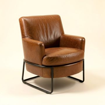 Gable Top Grain Leather Barrel Chair (synthetic illustration; no displayed measurements)