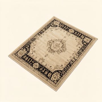 Rugsotic Carpets Hand-Knotted Silk Beige/Black Area Rug (synthetic illustration; no displayed measurements)