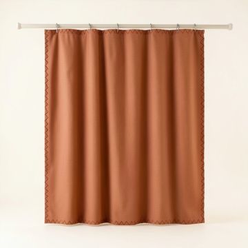 Linden Dell Shower Curtain Hanging Flat From A Plain Rod - Terracotta (synthetic illustration; no displayed measurements)