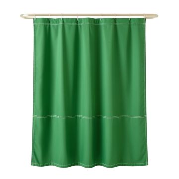 Linden Bridge Shower Curtain Hanging Flat From A Plain Rod - Green