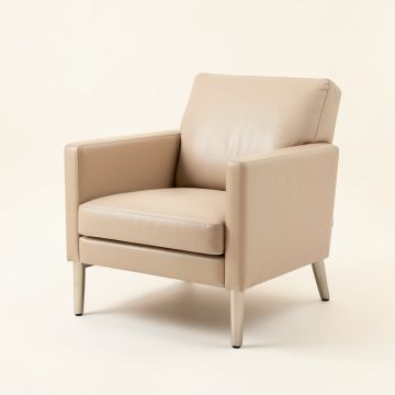 Guapa Leather Upholstered Metal Arm Chair In Beige (synthetic illustration; no displayed measurements)