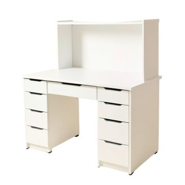 Writing Desk With 5 Drawers And Hutch Shelf , Modern Computer Workstation