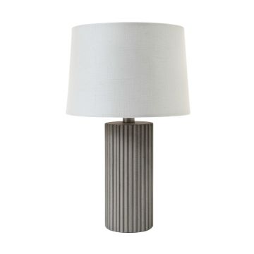 Pine Arc Table Lamp With A Plain Fabric Shade - Gray