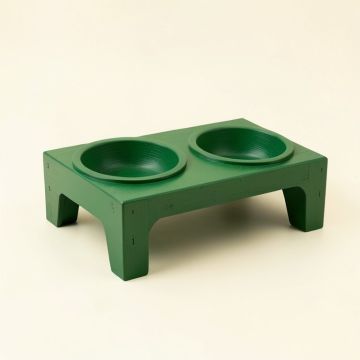 Meadow Canyon Pet Feeding Stand With Two Plain Empty Bowls - Green (synthetic illustration; no displayed measurements)