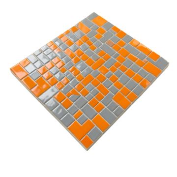 Linear Random Sized Metal Mosaic Tile In Glossy Gray/Orange