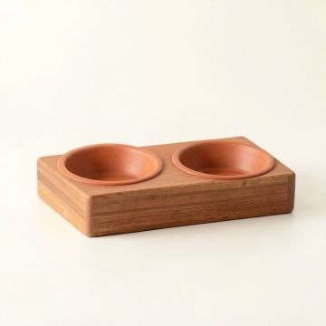 Dawn Bridge Pet Feeding Stand With Two Plain Empty Bowls - Terracotta (synthetic illustration; no displayed measurements)