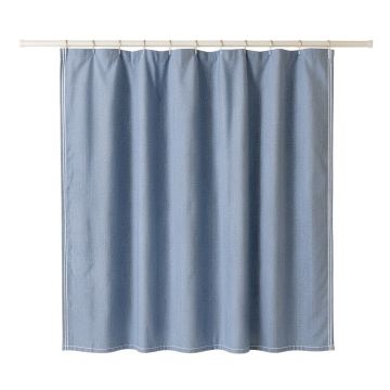 Hazel Crest Shower Curtain Hanging Flat From A Plain Rod - Blue