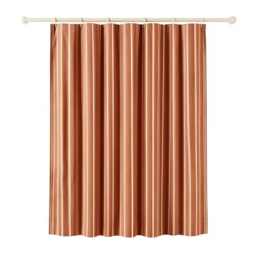 Wren Canyon Shower Curtain Hanging Flat From A Plain Rod - Terracotta