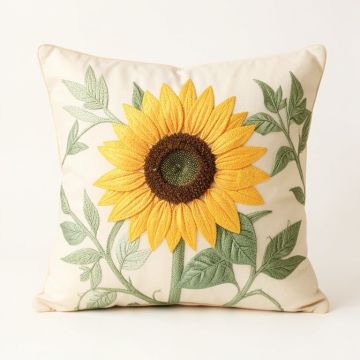 Sunflower Embroidery 2 Piece Throw Pillow Shell Set (synthetic illustration; no displayed measurements)