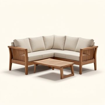 Lorenzo 6 Piece Teak Sofa Set With Sunbrella Cushions (synthetic illustration; no displayed measurements)