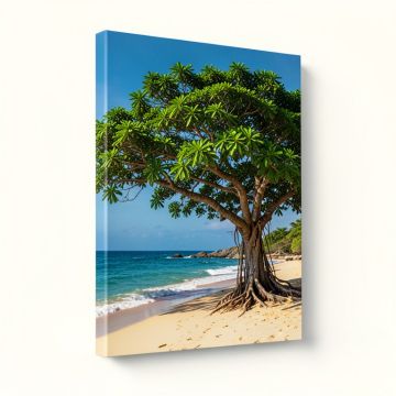Green Tree On Beach In Kauai Hawaii Photographic Print On Wrapped Canvas (synthetic illustration; no displayed measurements)