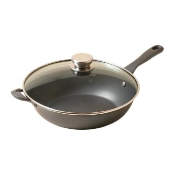 Ayesha Home Collection Deep Frying Pan With Helper Handle And Lid , 12-Inch