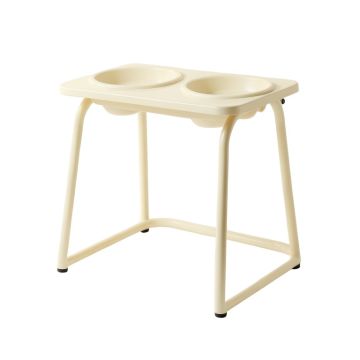 Alder Edge Pet Feeding Stand With Two Plain Empty Bowls - Cream