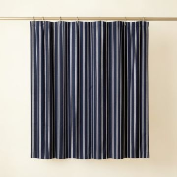 Lake Bridge Shower Curtain Hanging Flat From A Plain Rod - Navy (synthetic illustration; no displayed measurements)
