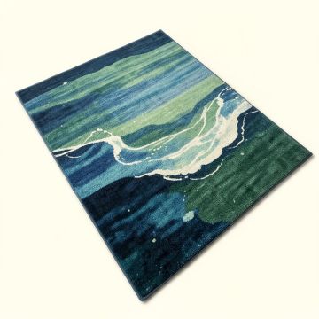 Ombre Hand Drawn Sea Waves Blue/Green Area Rug (synthetic illustration; no displayed measurements)