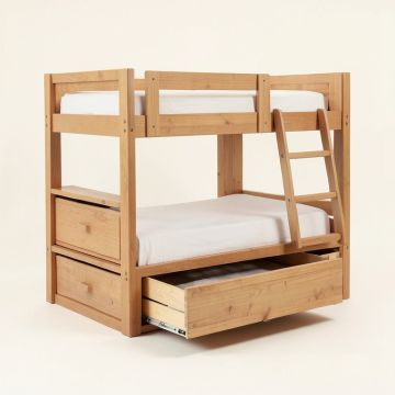 Tena Twin Over Full Bunk Bed With Trundle , Shelves And 4 Drawers (synthetic illustration; no displayed measurements)