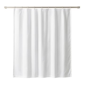 Dune Bluff Shower Curtain Hanging Flat From A Plain Rod - White