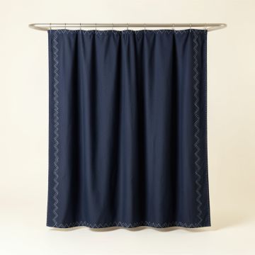 Vale Edge Shower Curtain Hanging Flat From A Plain Rod - Navy (synthetic illustration; no displayed measurements)