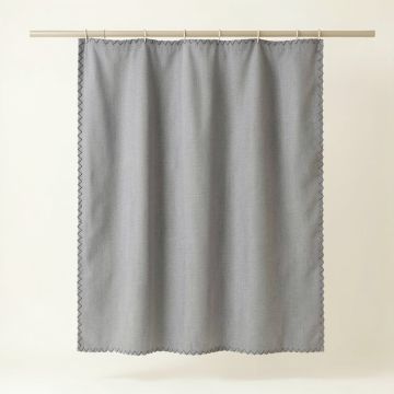 Field Falls Shower Curtain Hanging Flat From A Plain Rod - Gray (synthetic illustration; no displayed measurements)