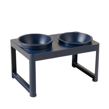 Vale Dell Pet Feeding Stand With Two Plain Empty Bowls - Navy
