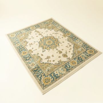 Hillsby Oriental Ivory Cream/Teal/Yellow Area Rug (synthetic illustration; no displayed measurements)