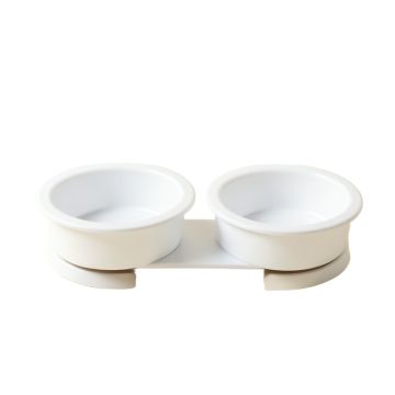 Field Edge Pet Feeding Stand With Two Plain Empty Bowls - White