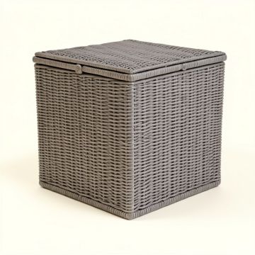 140 Gallon Water Resistant Wicker Deck Box In Gray (synthetic illustration; no displayed measurements)