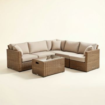 Amoz Patio 5 Piece Rattan Sectional Seating Group With Cushions (synthetic illustration; no displayed measurements)