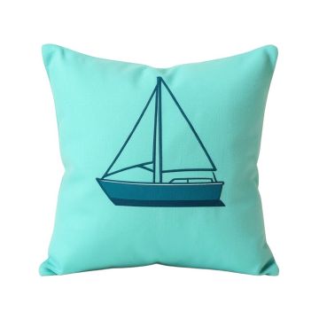 Turquoise Bay Sailboat Indoor/Outdoor Throw Pillow