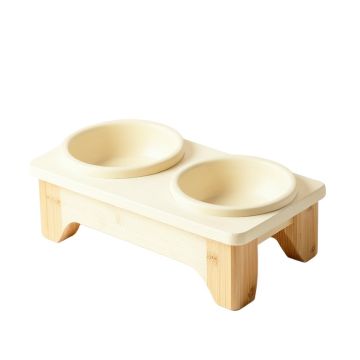 Aspen Edge Pet Feeding Stand With Two Plain Empty Bowls - Cream