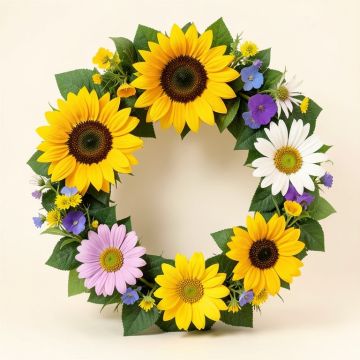 Sunflower , Primrose And Daisy 13 '' Polyester Wreath (synthetic illustration; no displayed measurements)