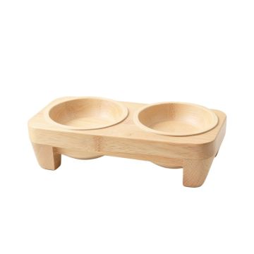 Harbor Bridge Pet Feeding Stand With Two Plain Empty Bowls - Beige