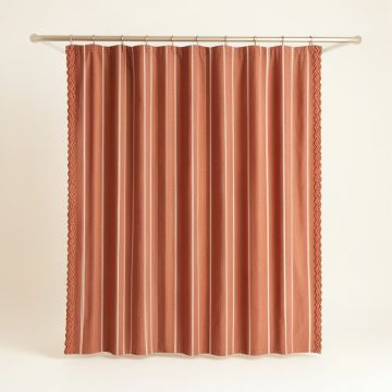 Juniper Edge Shower Curtain Hanging Flat From A Plain Rod - Terracotta (synthetic illustration; no displayed measurements)