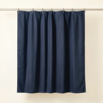 Reed Bluff Shower Curtain Hanging Flat From A Plain Rod - Navy (synthetic illustration; no displayed measurements)