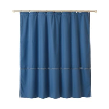 Cove Crossing Shower Curtain Hanging Flat From A Plain Rod - Blue