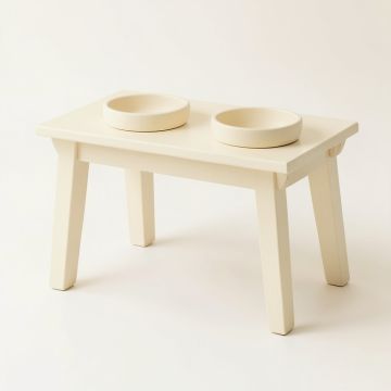 Linden Crest Pet Feeding Stand With Two Plain Empty Bowls - Cream (synthetic illustration; no displayed measurements)