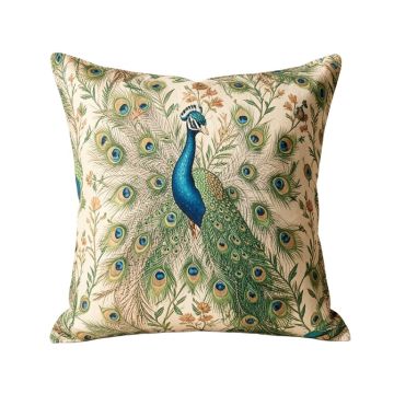 Peacock Embroidered Cotton Throw Pillow