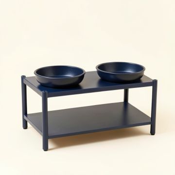 Pine Falls Pet Feeding Stand With Two Plain Empty Bowls - Navy (synthetic illustration; no displayed measurements)