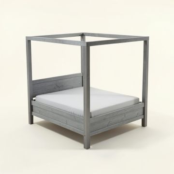 Miraflores King Solid Wood Low Profile Four Poster Bed (synthetic illustration; no displayed measurements)
