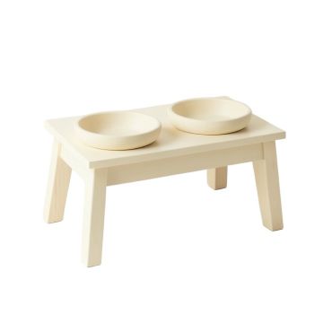 Spruce Crossing Pet Feeding Stand With Two Plain Empty Bowls - Cream