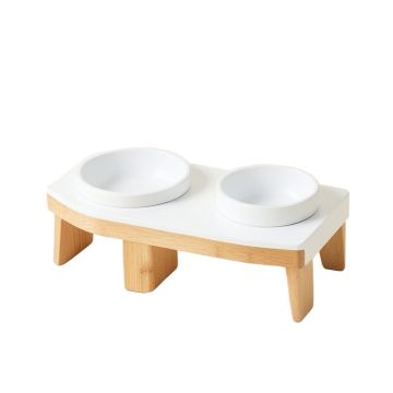 Fern Edge Pet Feeding Stand With Two Plain Empty Bowls - White